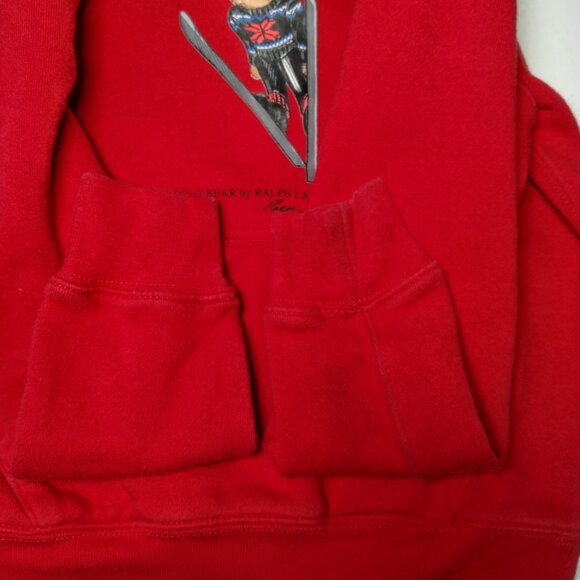 Polo Bear Ralph Lauren Hoooded Sweatshirt Youth 7 Red Ski Bear Skiing Hoodie - Picture 11 of 11